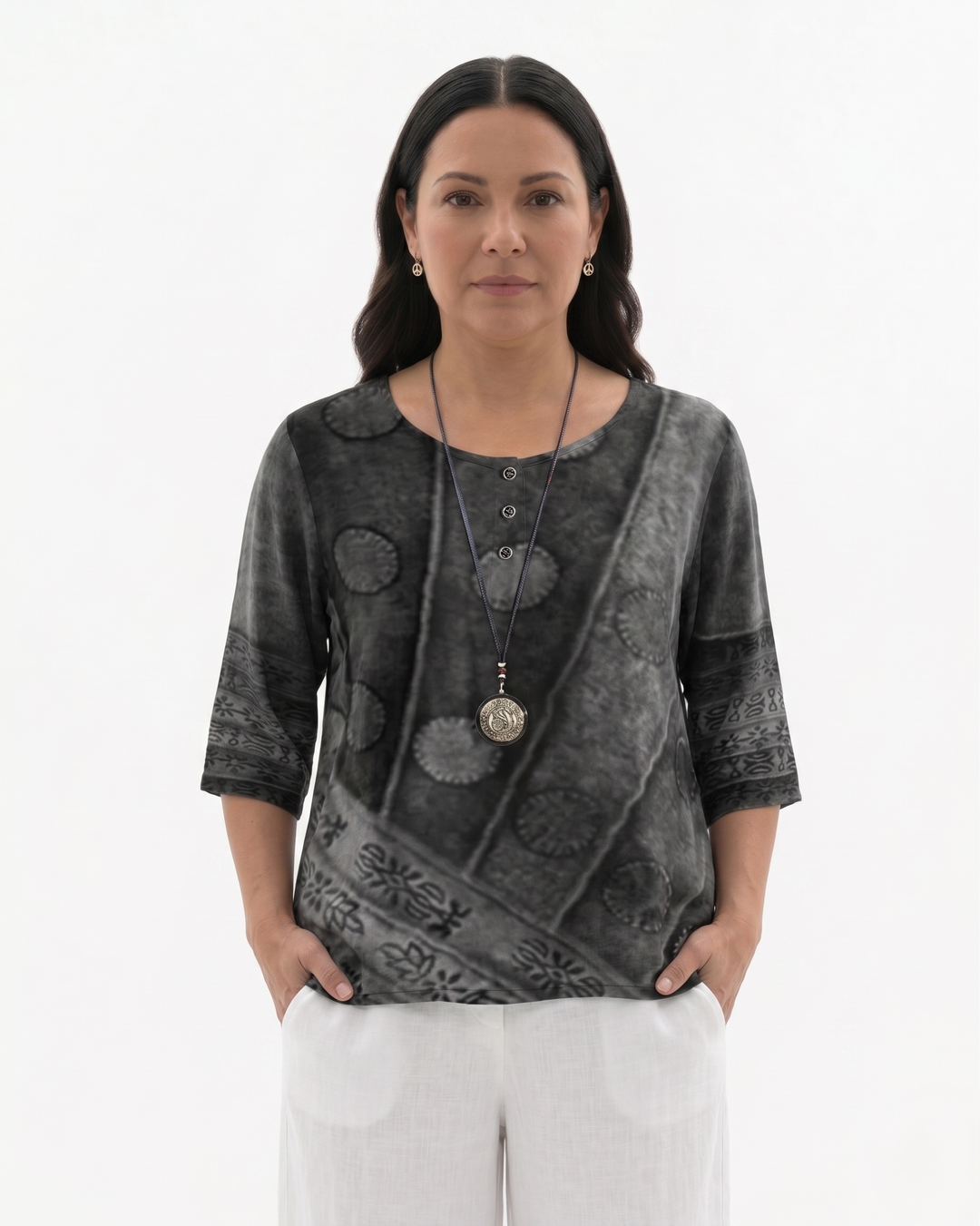 Womens Cotton Blouse Relaxed Fit Printed