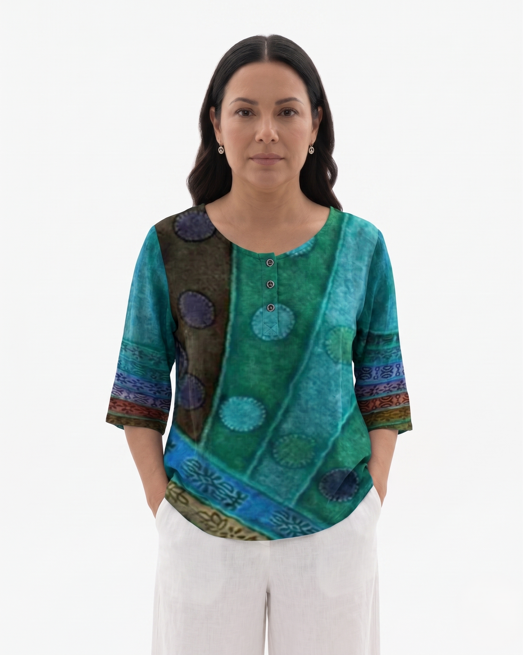 Womens Cotton Blouse Relaxed Fit Printed