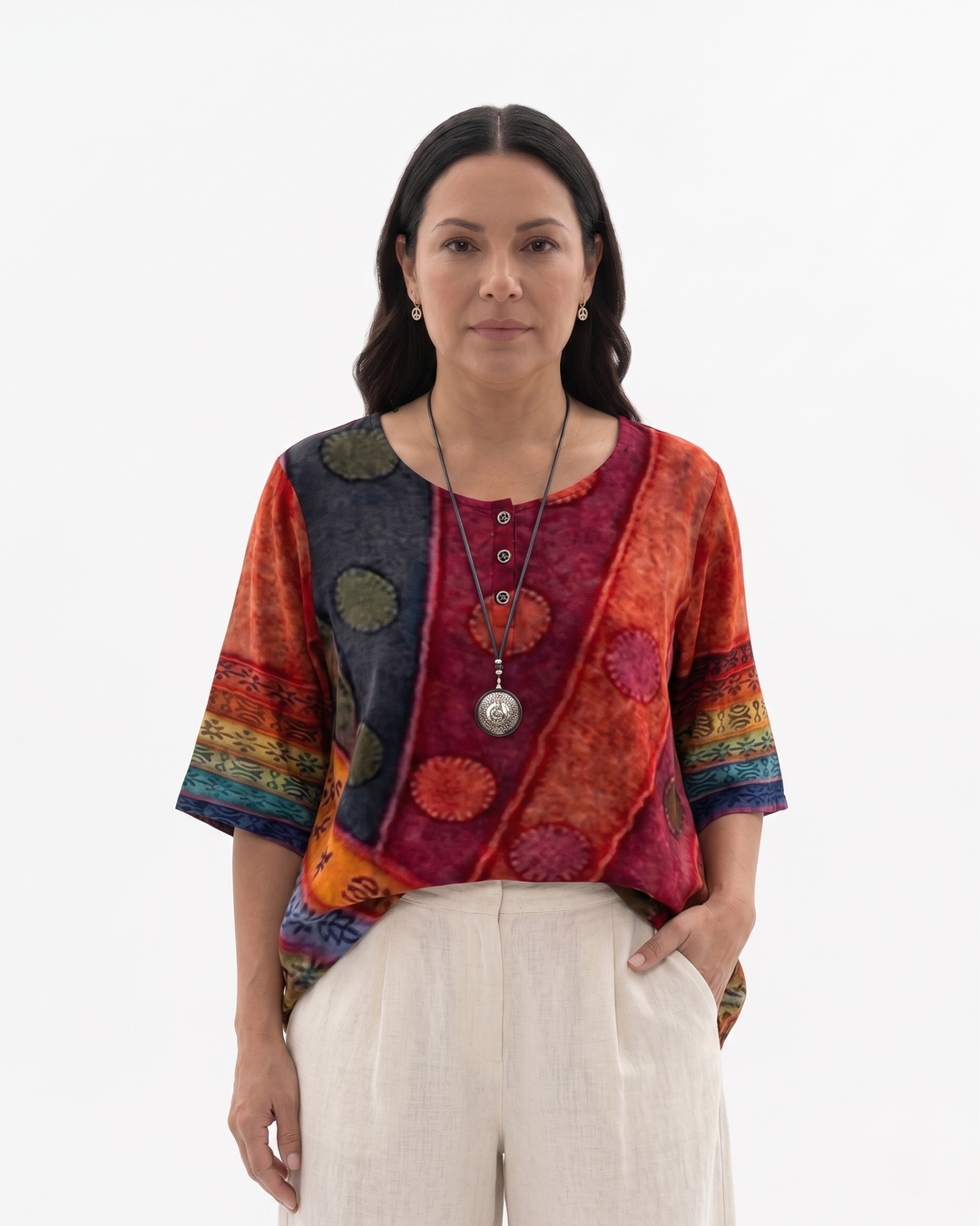Womens Cotton Blouse Relaxed Fit Printed