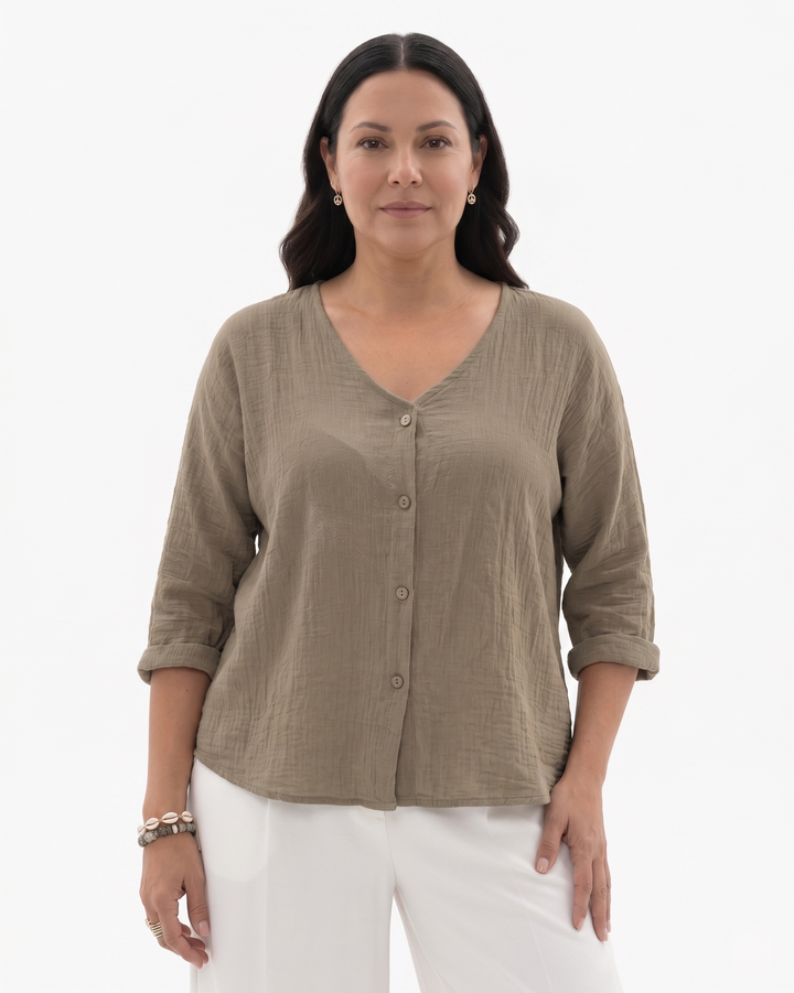 Womens Blouse Relaxed Fit V-Neck Lightweight