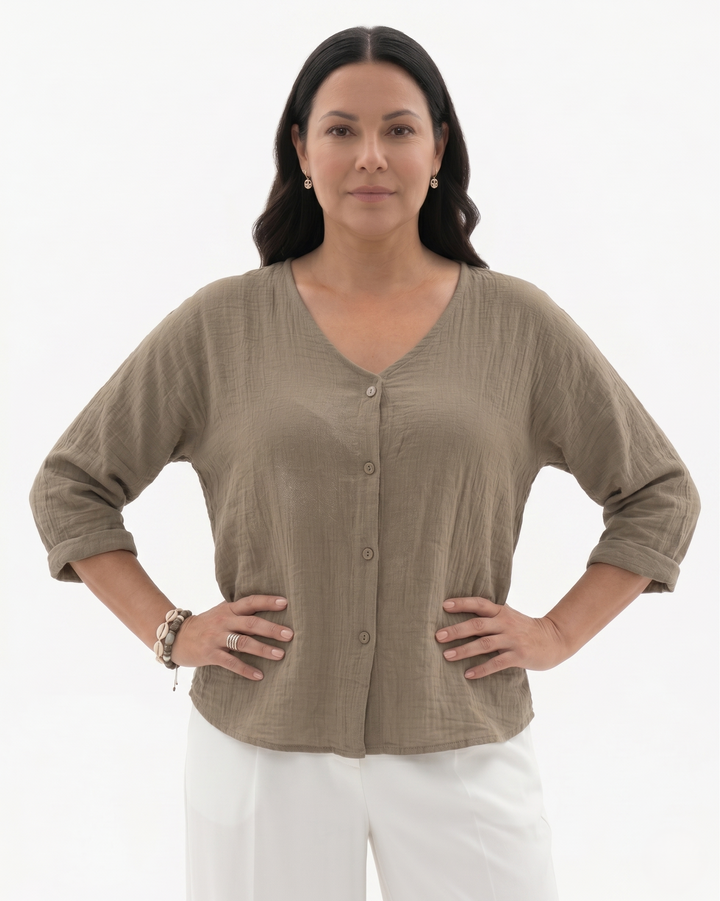Womens Blouse Relaxed Fit V-Neck Lightweight