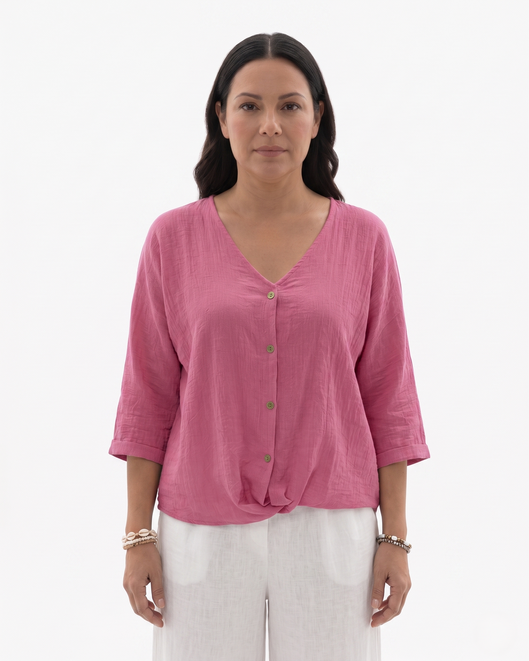 Womens Blouse Relaxed Fit V-Neck Lightweight