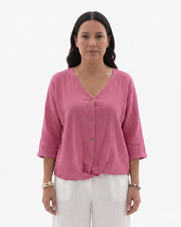 Womens Blouse Relaxed Fit V-Neck Lightweight