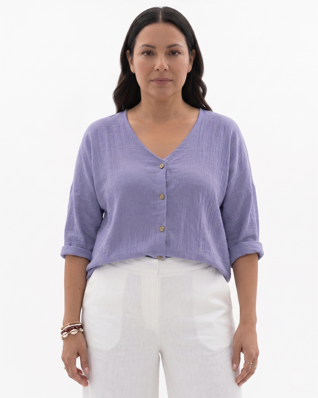 Womens Blouse Relaxed Fit V-Neck Lightweight