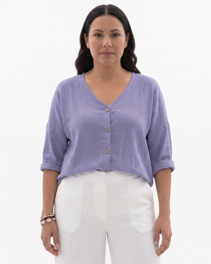 Womens Blouse Relaxed Fit V-Neck Lightweight