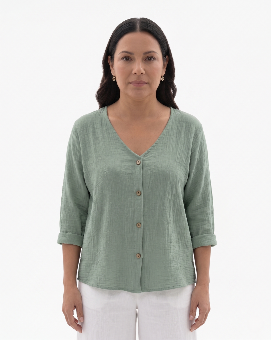 Womens Blouse Relaxed Fit V-Neck Lightweight - Clovrio