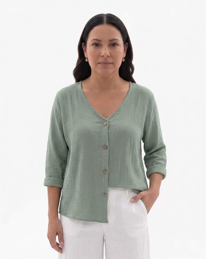 Womens Blouse Relaxed Fit V-Neck Lightweight