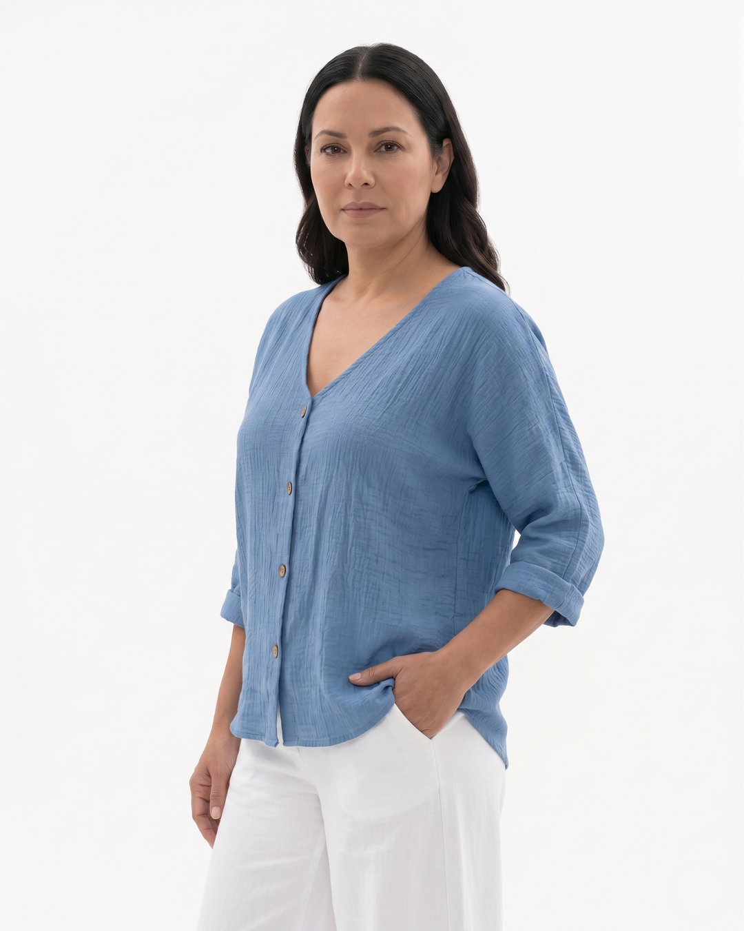 Womens Blouse Relaxed Fit V-Neck Lightweight