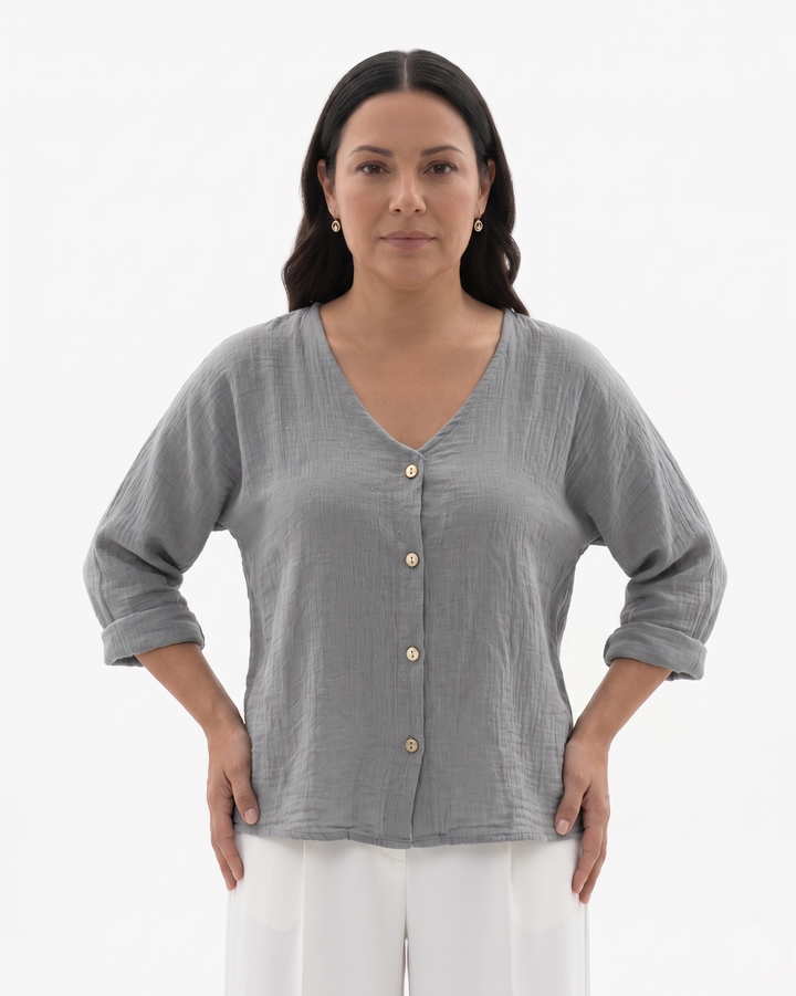 Womens Blouse Relaxed Fit V-Neck Lightweight