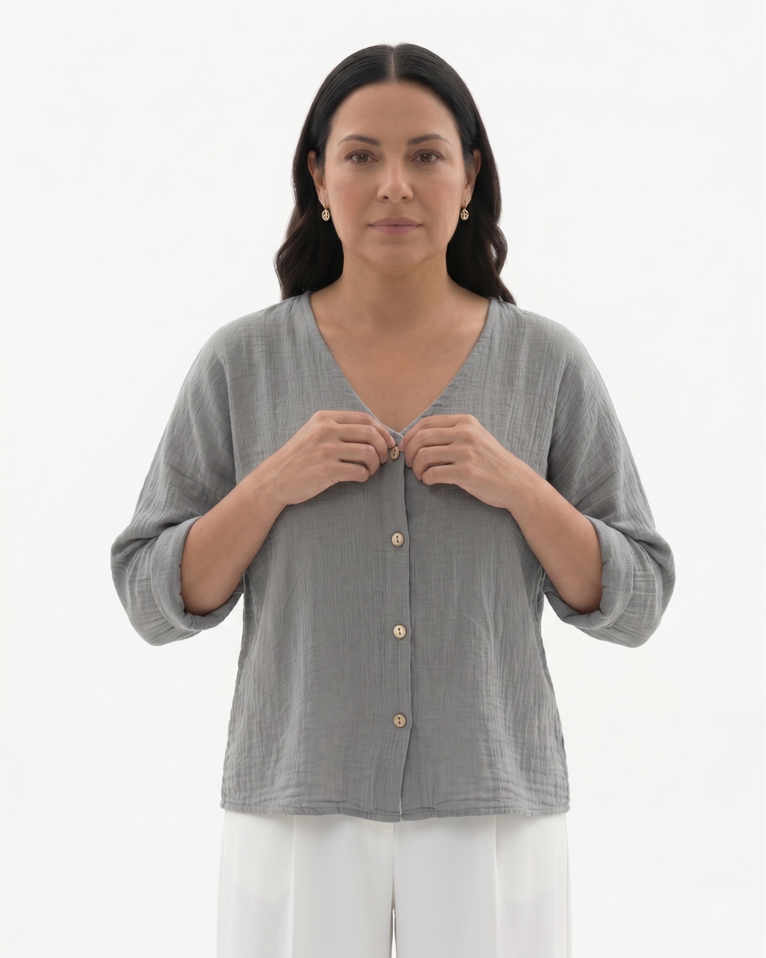 Womens Blouse Relaxed Fit V-Neck Lightweight
