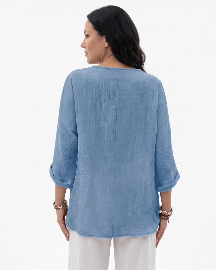 Womens Blouse Relaxed Fit V-Neck Lightweight