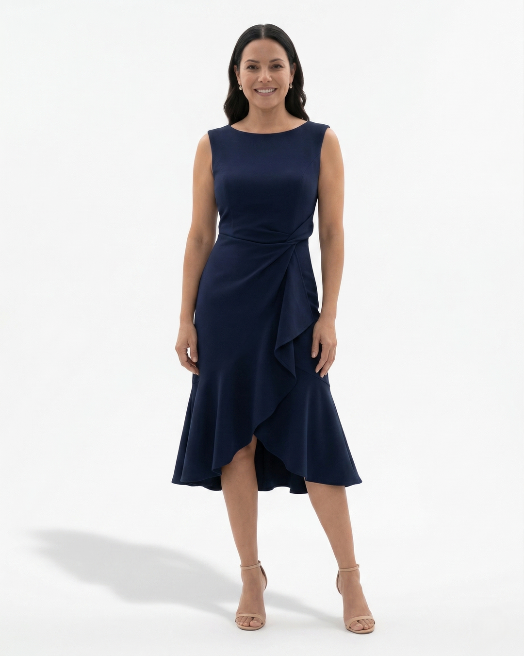 Womens Flared Midi Dress Sculpted Waist Fit