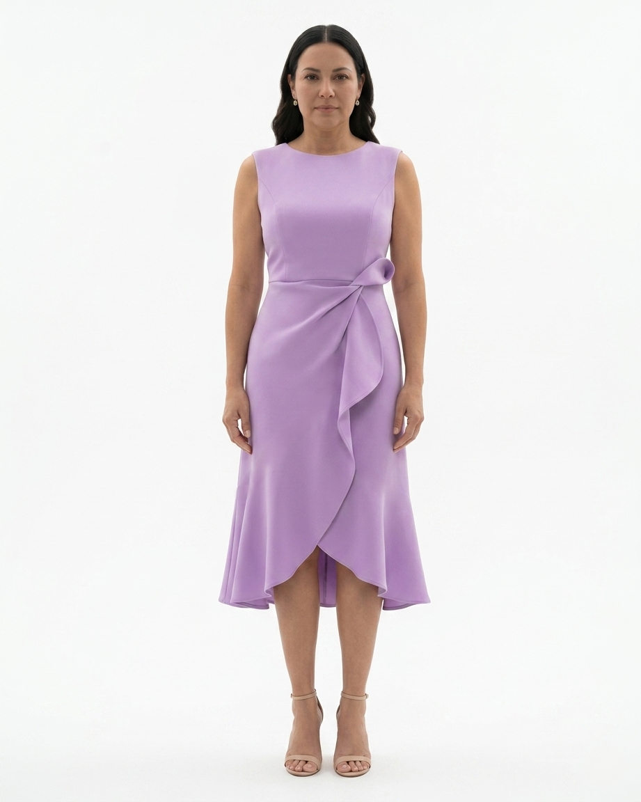 Womens Flared Midi Dress Sculpted Waist Fit