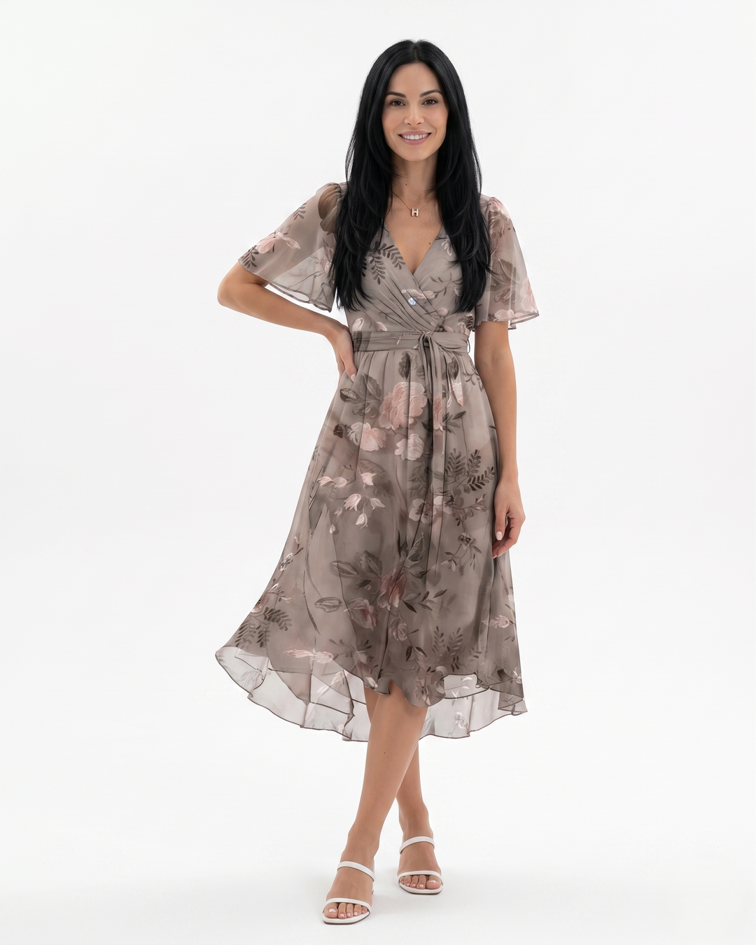 Womens Wrap Tea Dress Sheer Floral Pattern - Clovrio