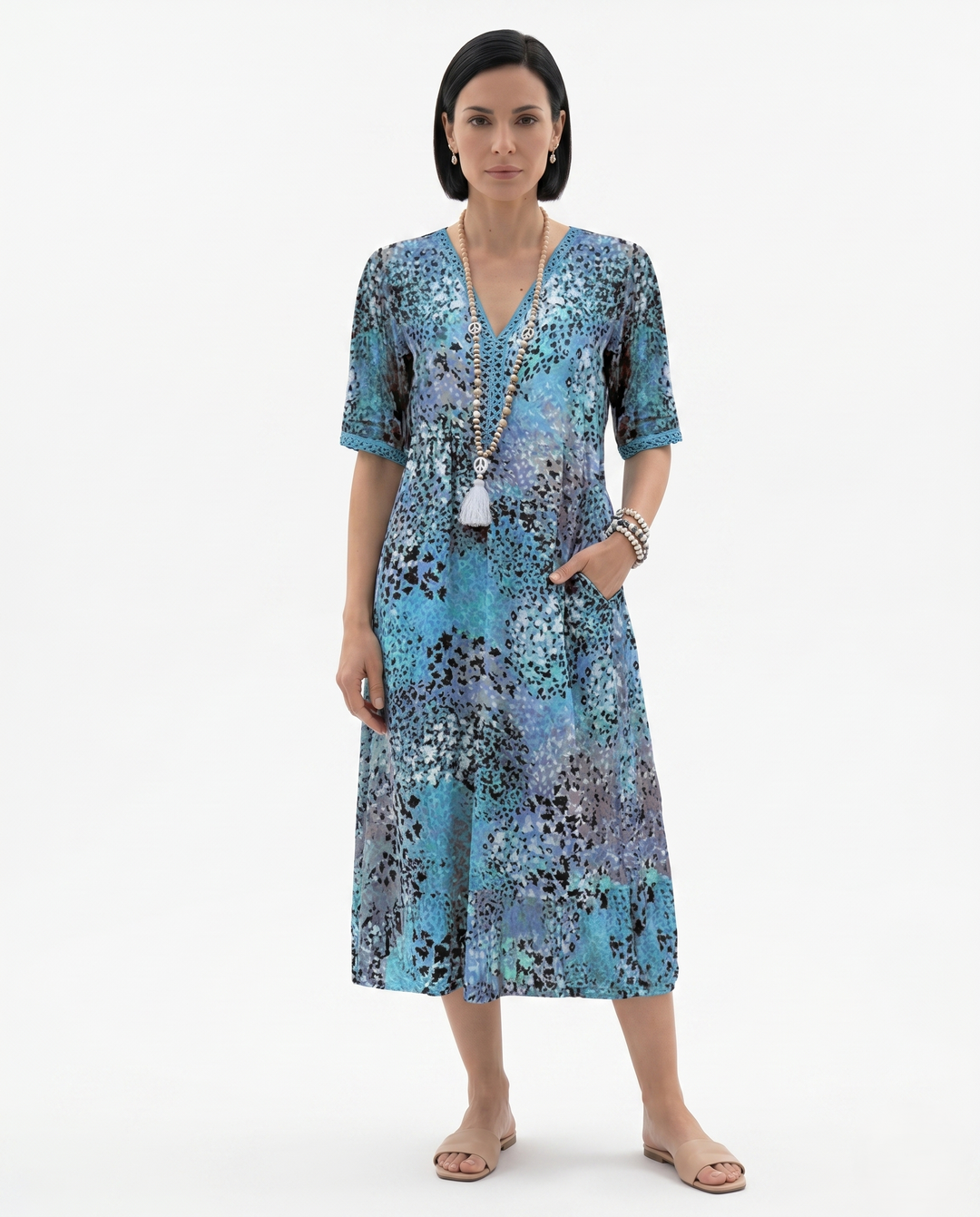 Womens Day Dress Soft Drape Patterned - Clovrio