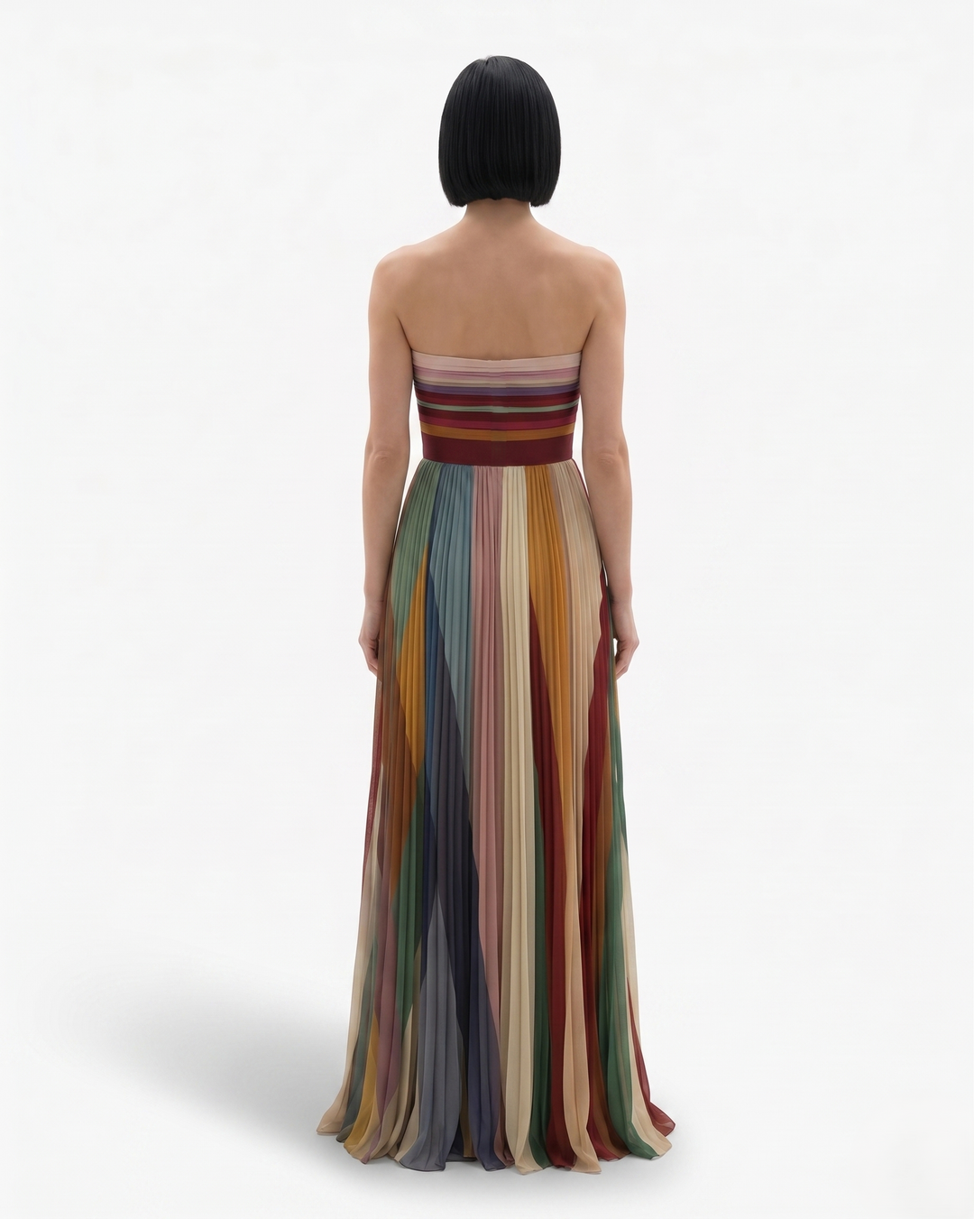 Womens Strapless Evening Dress Pleated Style
