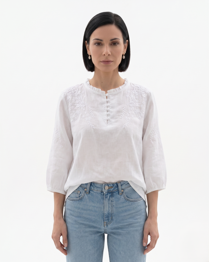 Womens Cotton Blouse Textured Relaxed Fit