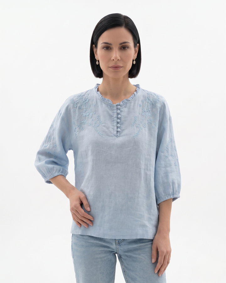 Womens Cotton Blouse Textured Relaxed Fit