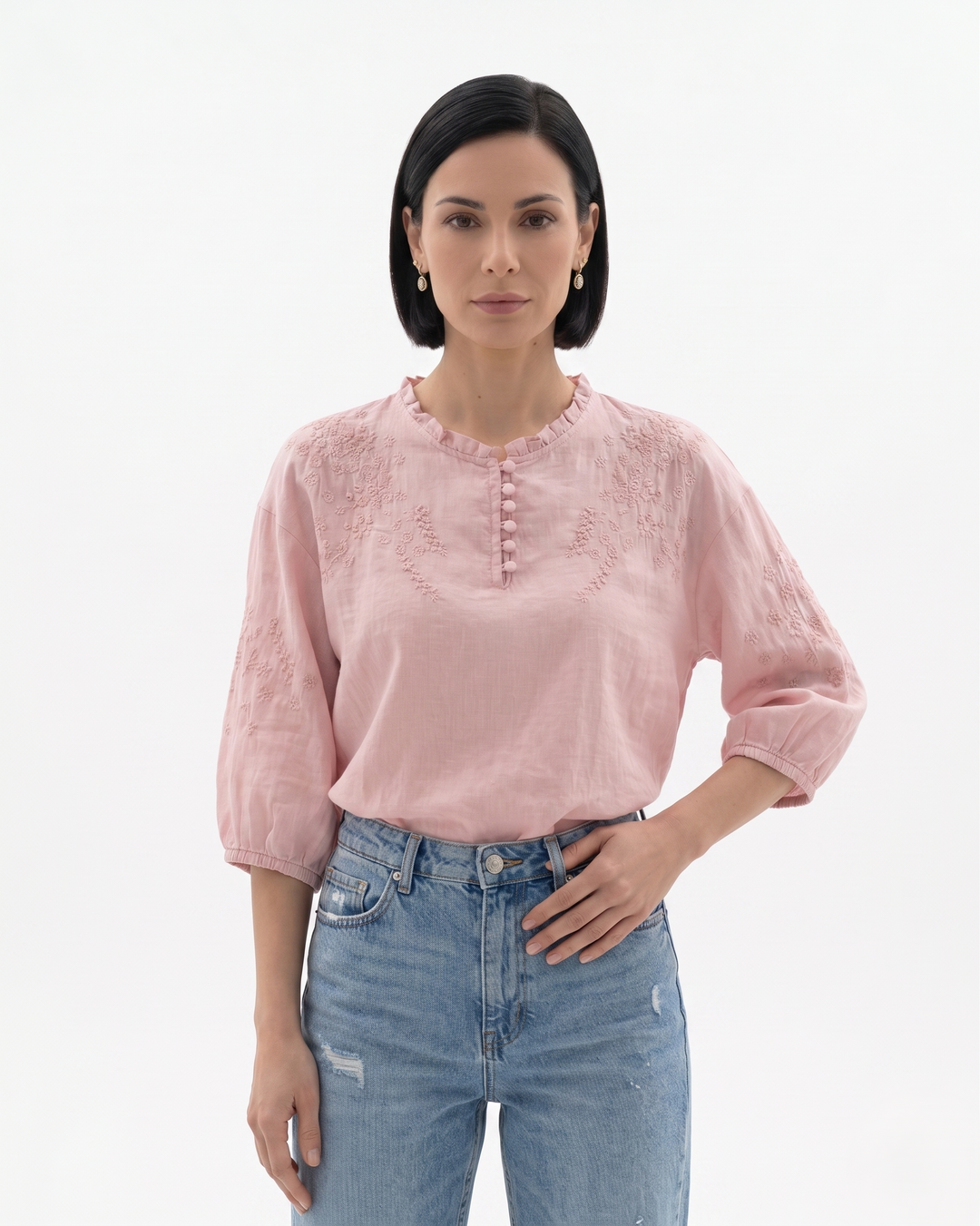 Womens Cotton Blouse Textured Relaxed Fit