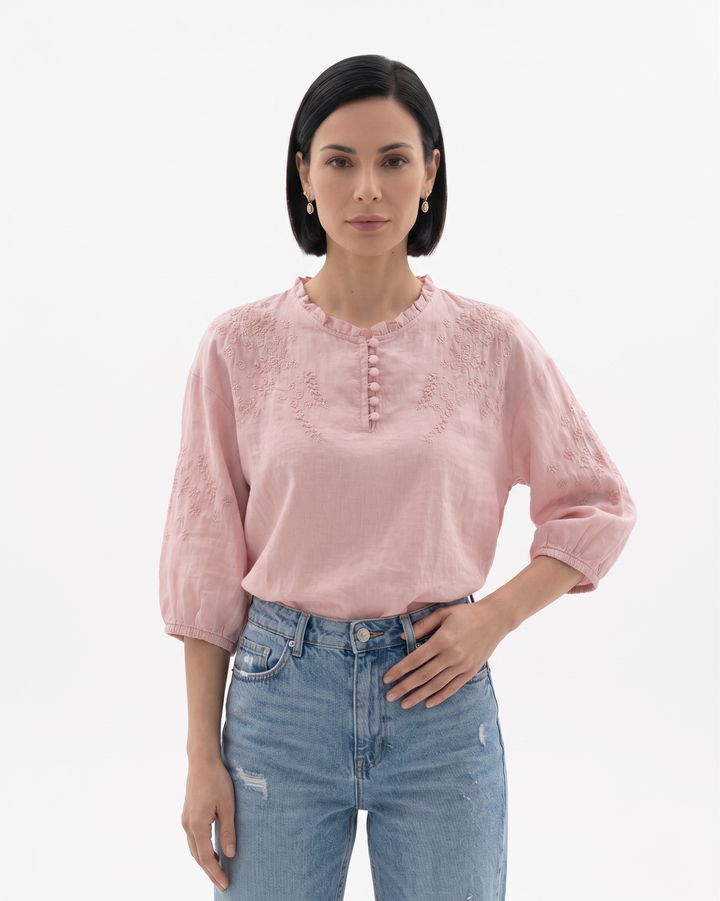 Womens Cotton Blouse Textured Relaxed Fit