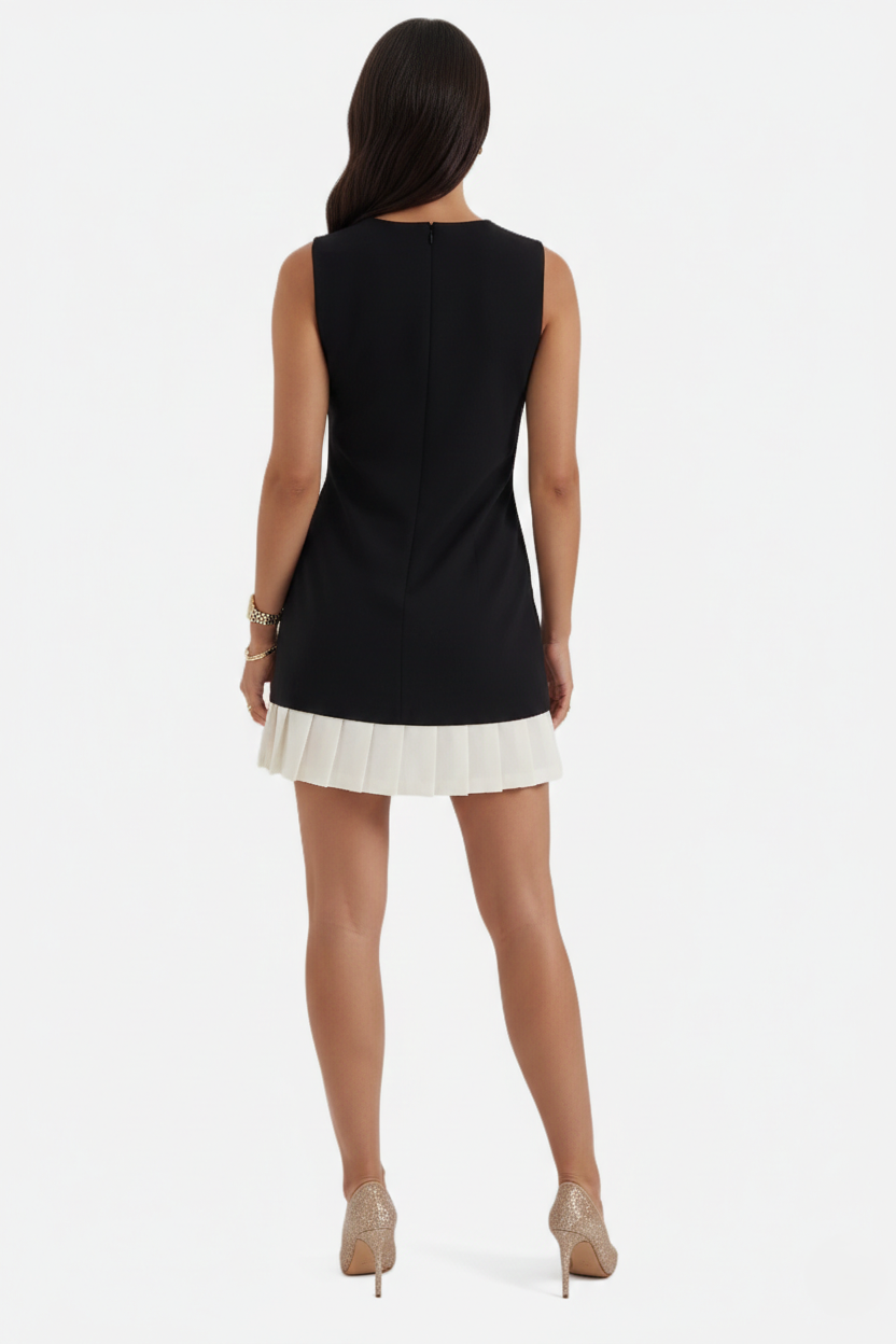 Womens Sleeveless Cocktail Dress Shift Fit Pleated Hem