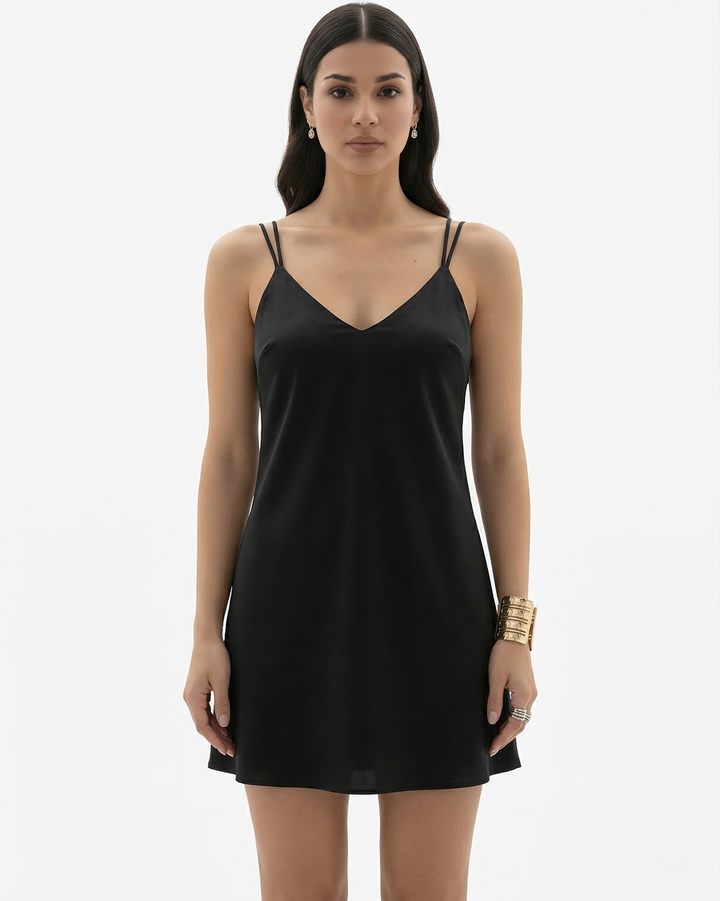 Womens Slip Mini Dress V-Neck Spaghetti Strap - Clovrio
