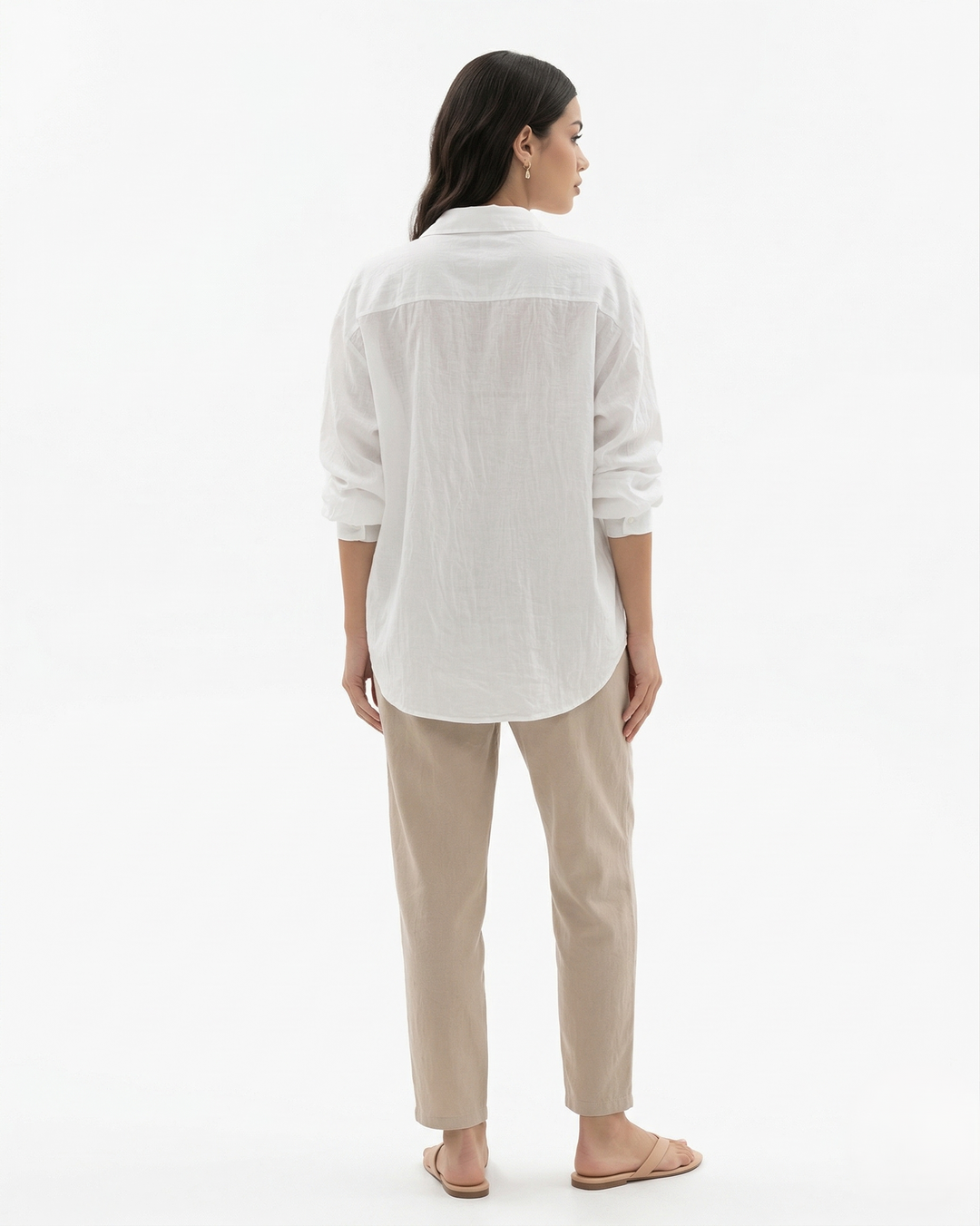 Womens Long Sleeve Shirt Linen Blend Collared Button Placket