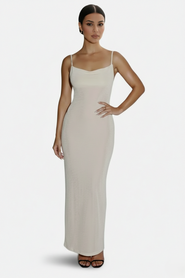 Womens Maxi Dress Spaghetti Strap Backless Tie Back