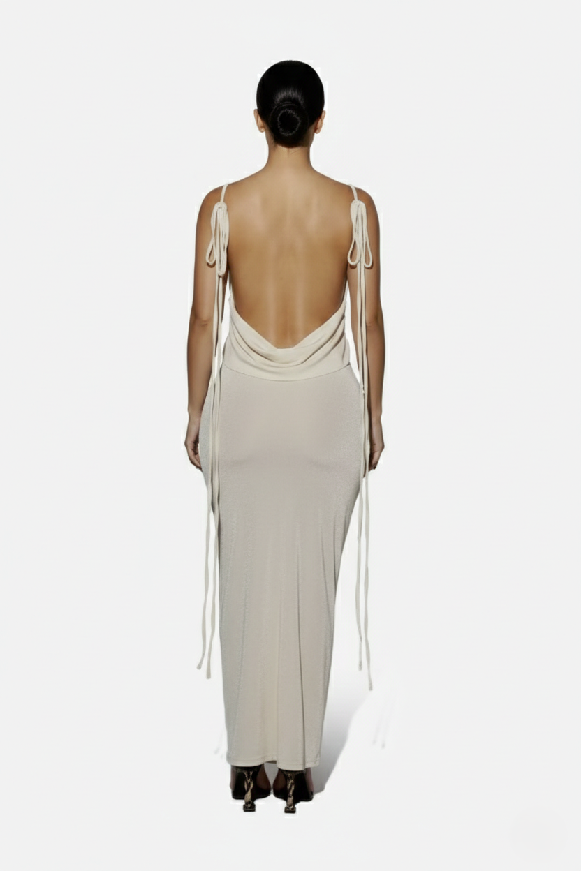 Womens Maxi Dress Spaghetti Strap Backless Tie Back