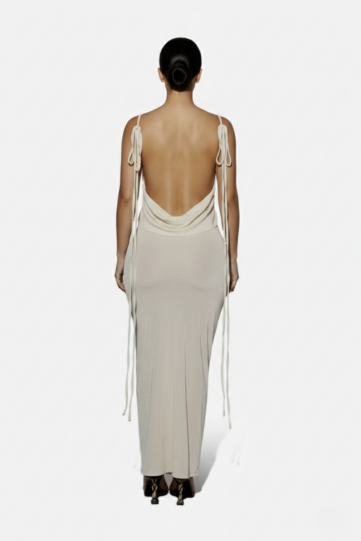 Womens Maxi Dress Spaghetti Strap Backless Tie Back