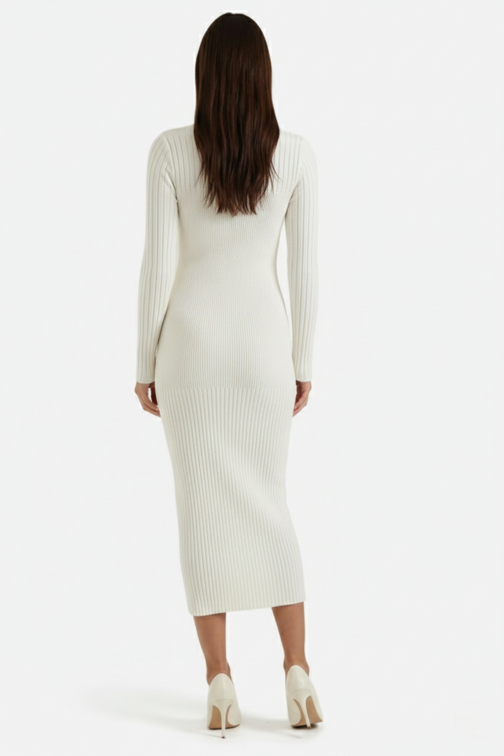 Womens Bodycon Midi Dress Ribbed Knit Long Sleeve Crew Neck