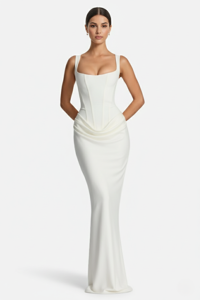 Womens Bodycon Evening Dress Draped Detail Lace-Up Back