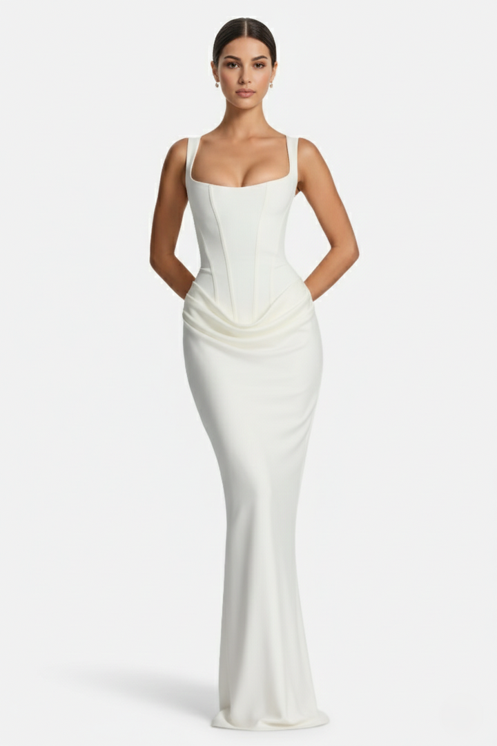 Womens Bodycon Evening Dress Draped Detail Lace-Up Back