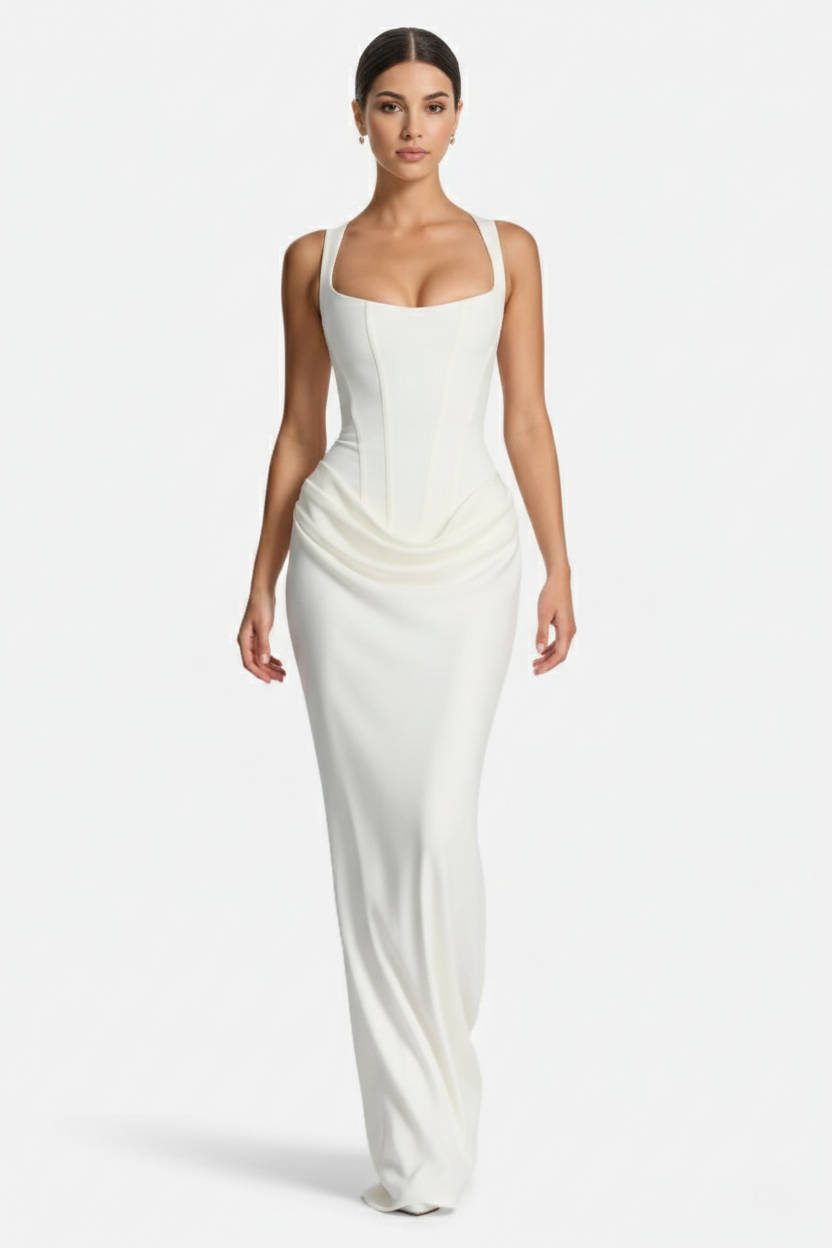 Womens Bodycon Evening Dress Draped Detail Lace-Up Back