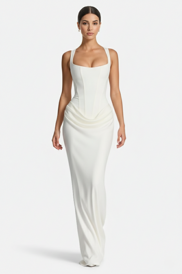 Womens Bodycon Evening Dress Draped Detail Lace-Up Back