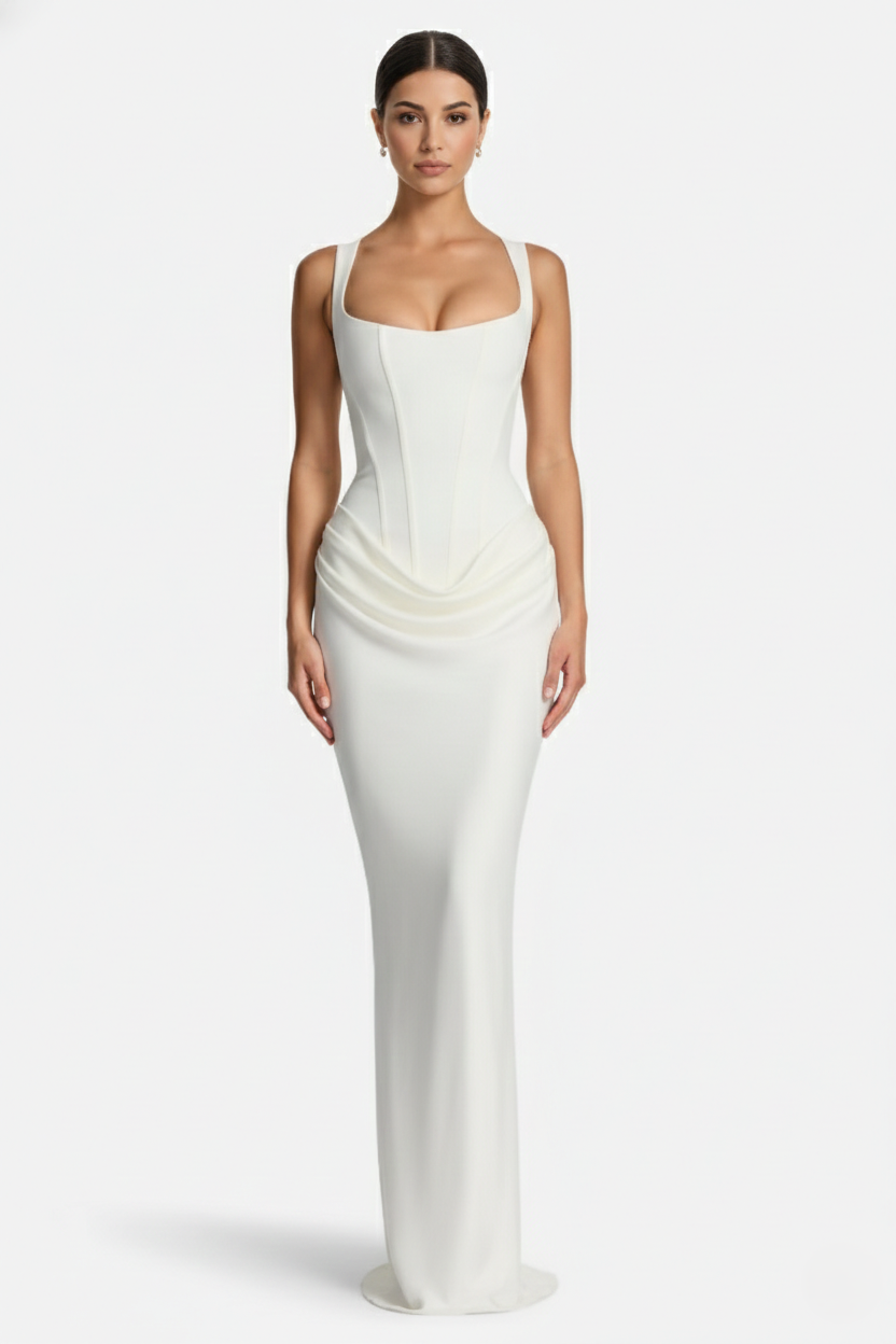 Womens Bodycon Evening Dress Draped Detail Lace-Up Back