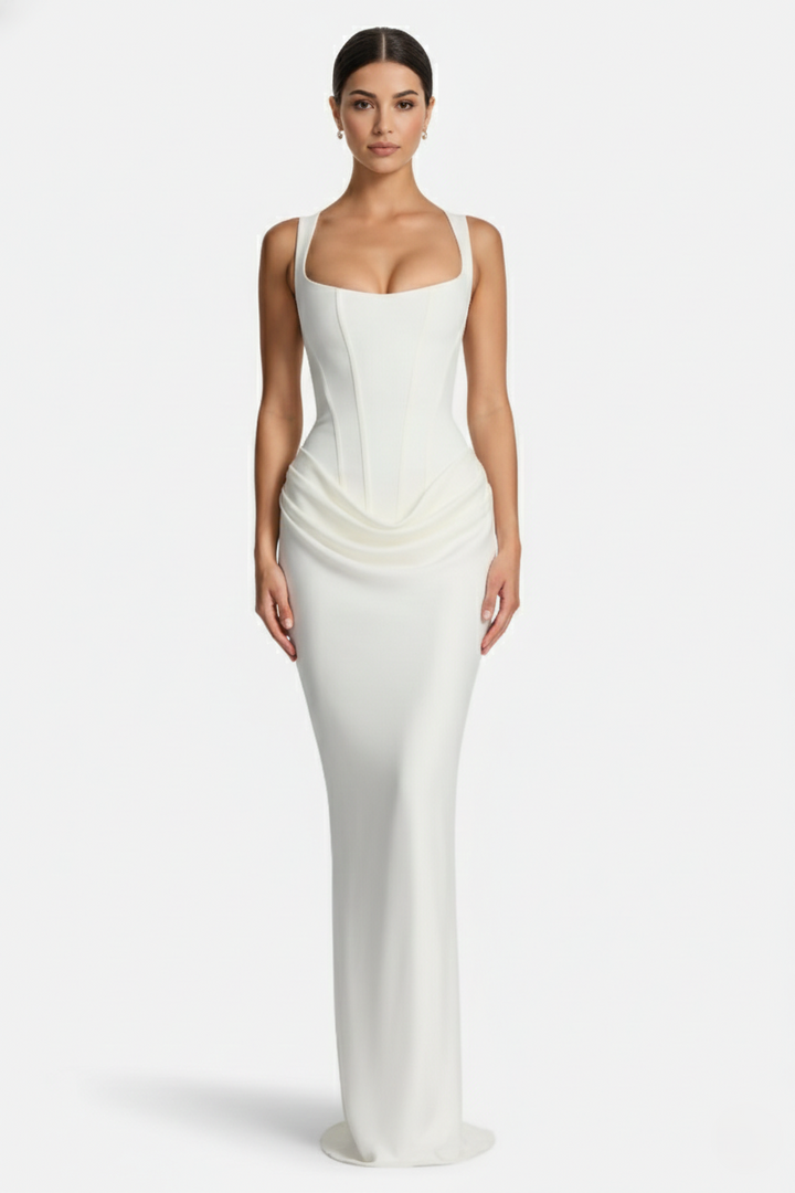 Womens Bodycon Evening Dress Draped Detail Lace-Up Back
