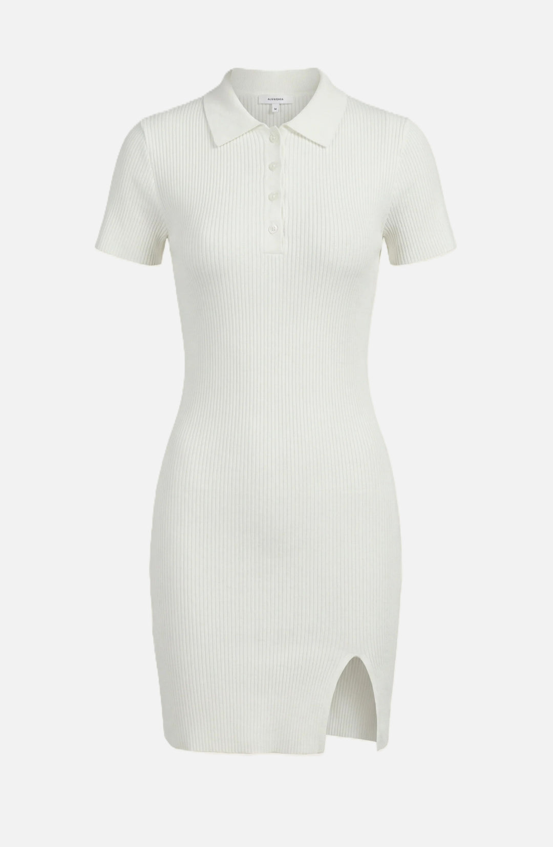 Womens Ribbed Polo Mini Dress Slim Fit Button Front Side Slit