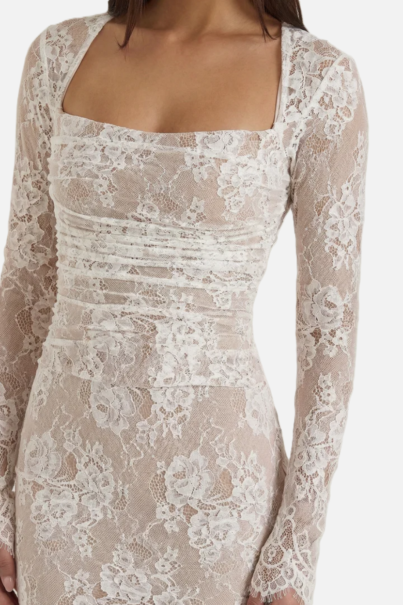 Womens Maxi Dress Floral Lace Lace-Up Back Long Sleeve Shrug