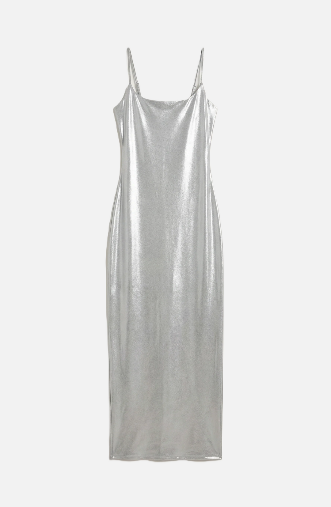 Womens Metallic Bodycon Maxi Dress with Spaghetti Straps