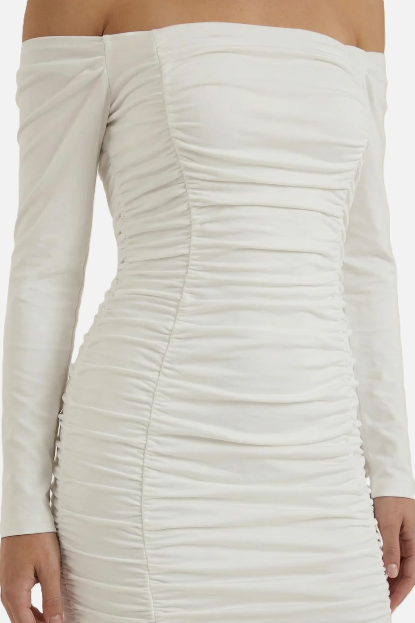 Womens Bodycon Mini Dress Ruched Off-Shoulder Long Sleeve