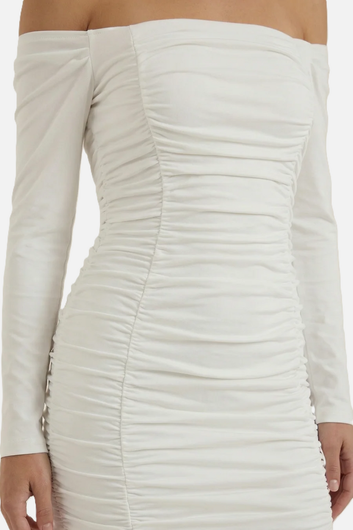 Womens Bodycon Mini Dress Ruched Off-Shoulder Long Sleeve