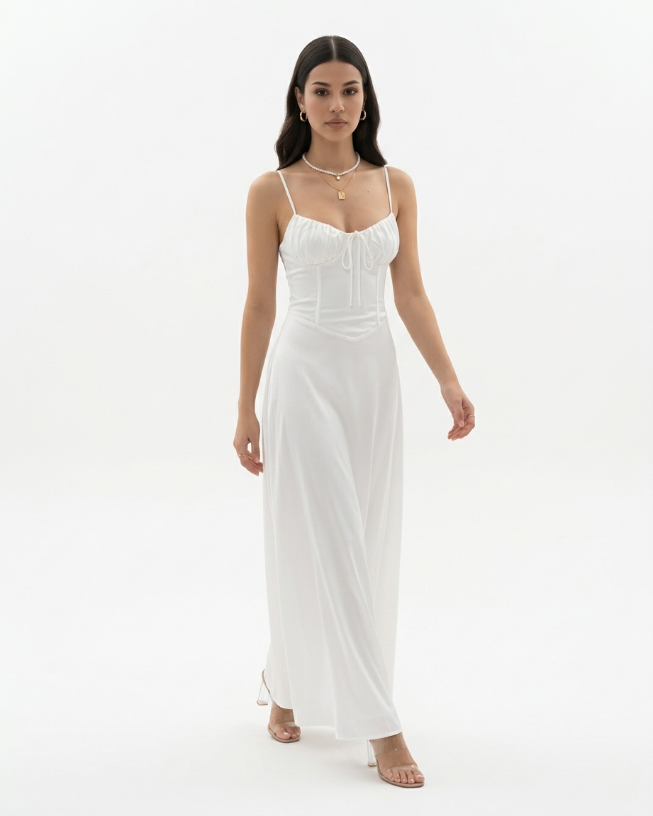 Womens Maxi Dress with Spaghetti Straps Sweetheart Neck Tie Front