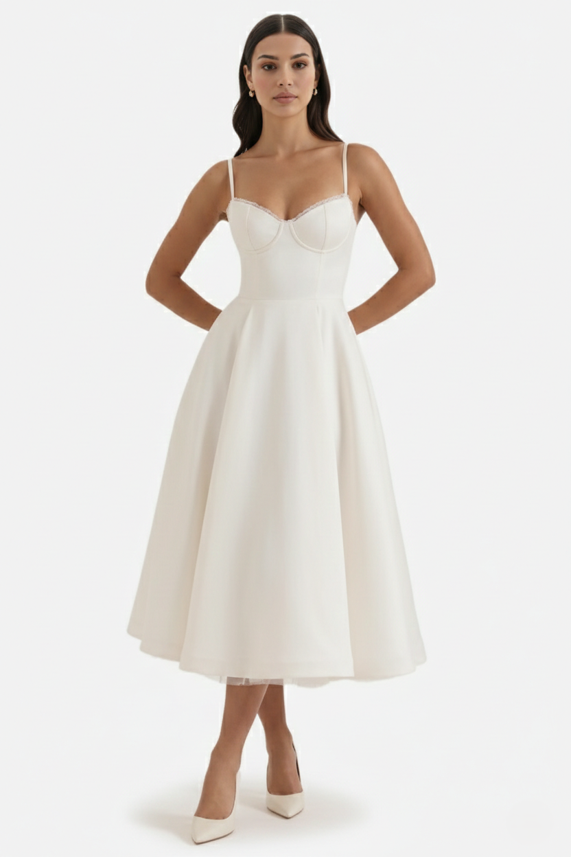 Womens Midi Dress Bustier Sweetheart Neckline Full Circle Tulle Hem