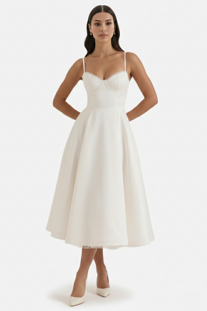 Womens Midi Dress Bustier Sweetheart Neckline Full Circle Tulle Hem
