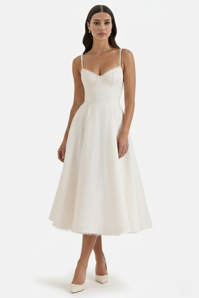 Womens Midi Dress Bustier Sweetheart Neckline Full Circle Tulle Hem - Clovrio