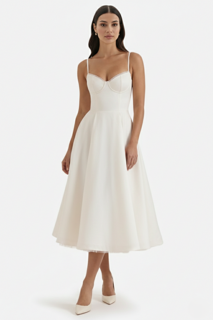 Womens Midi Dress Bustier Sweetheart Neckline Full Circle Tulle Hem - Clovrio