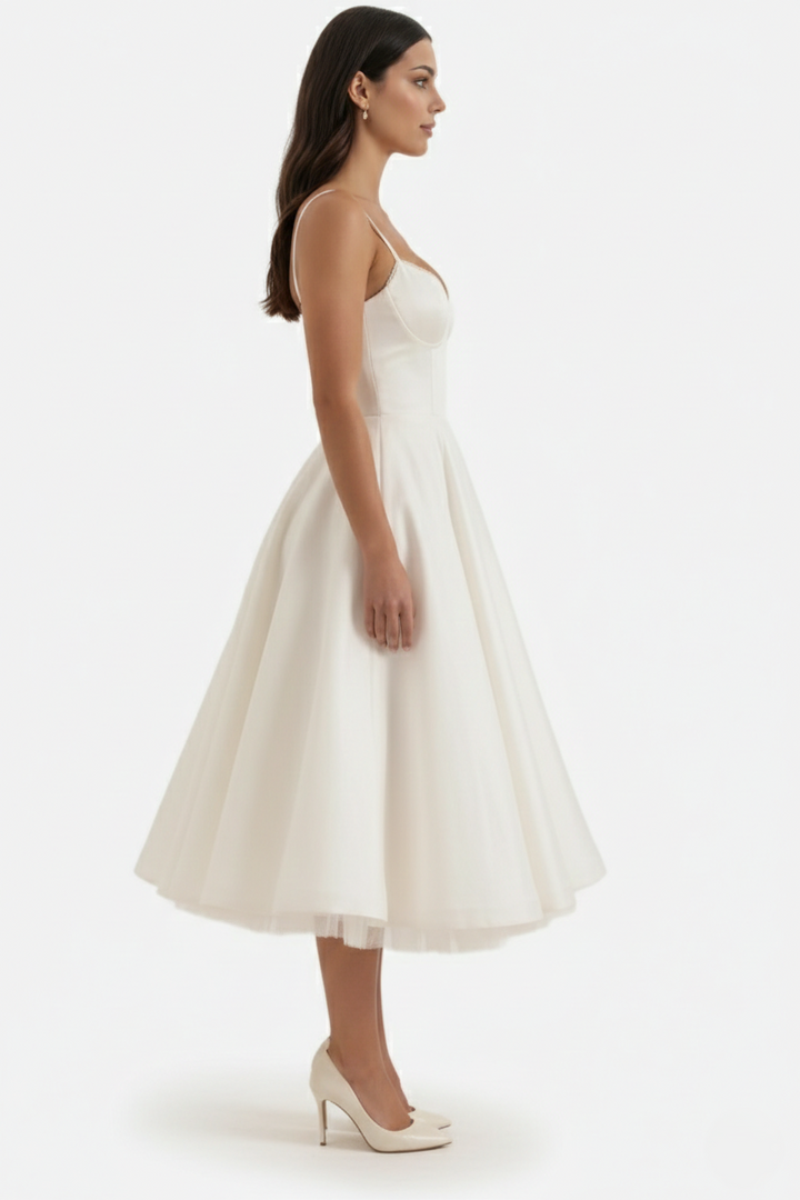 Womens Midi Dress Bustier Sweetheart Neckline Full Circle Tulle Hem