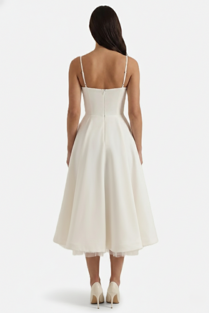 Womens Midi Dress Bustier Sweetheart Neckline Full Circle Tulle Hem