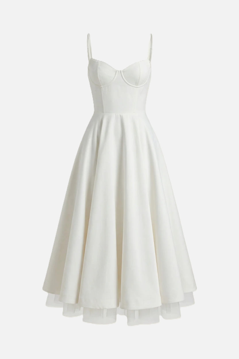 Womens Midi Dress Bustier Sweetheart Neckline Full Circle Tulle Hem